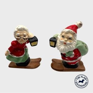 Vintage Santa and Mrs. Claus Skier Holiday Shakers